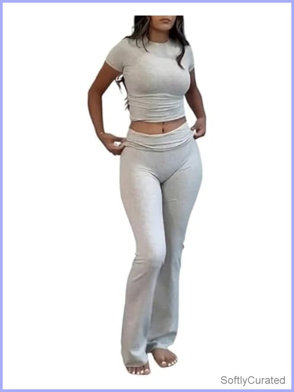 Two Piece Lounge Set with Crop Top and Flare Pants
